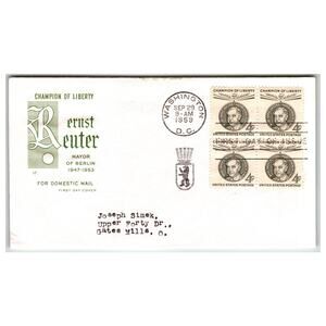 Scott #1170 1959 Ernst Reuter Champion of Liberty FDC Washington DC